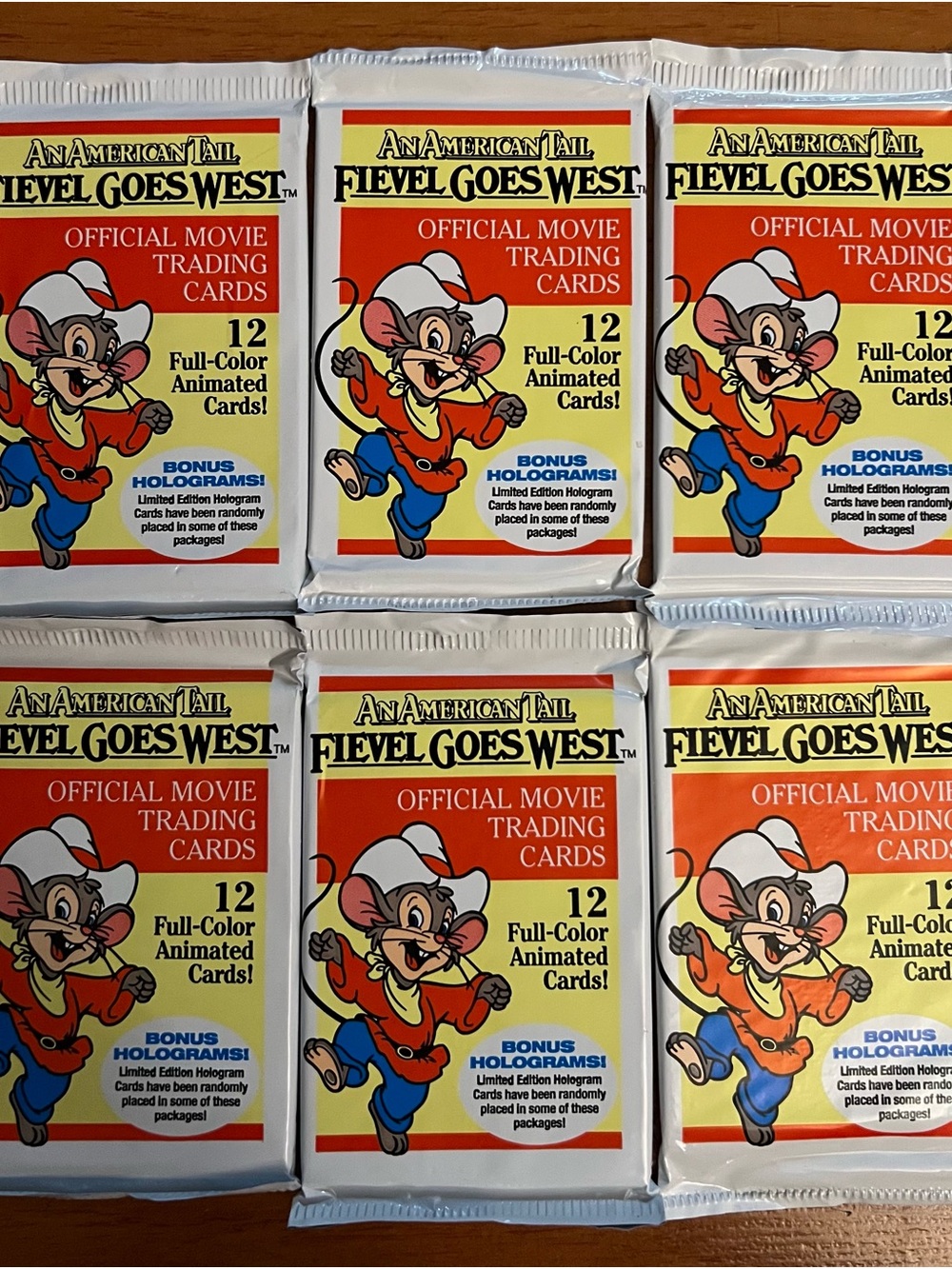 An American Tail Fievel Goes West Official Movie Trading Cards - Red & Yellow6pk